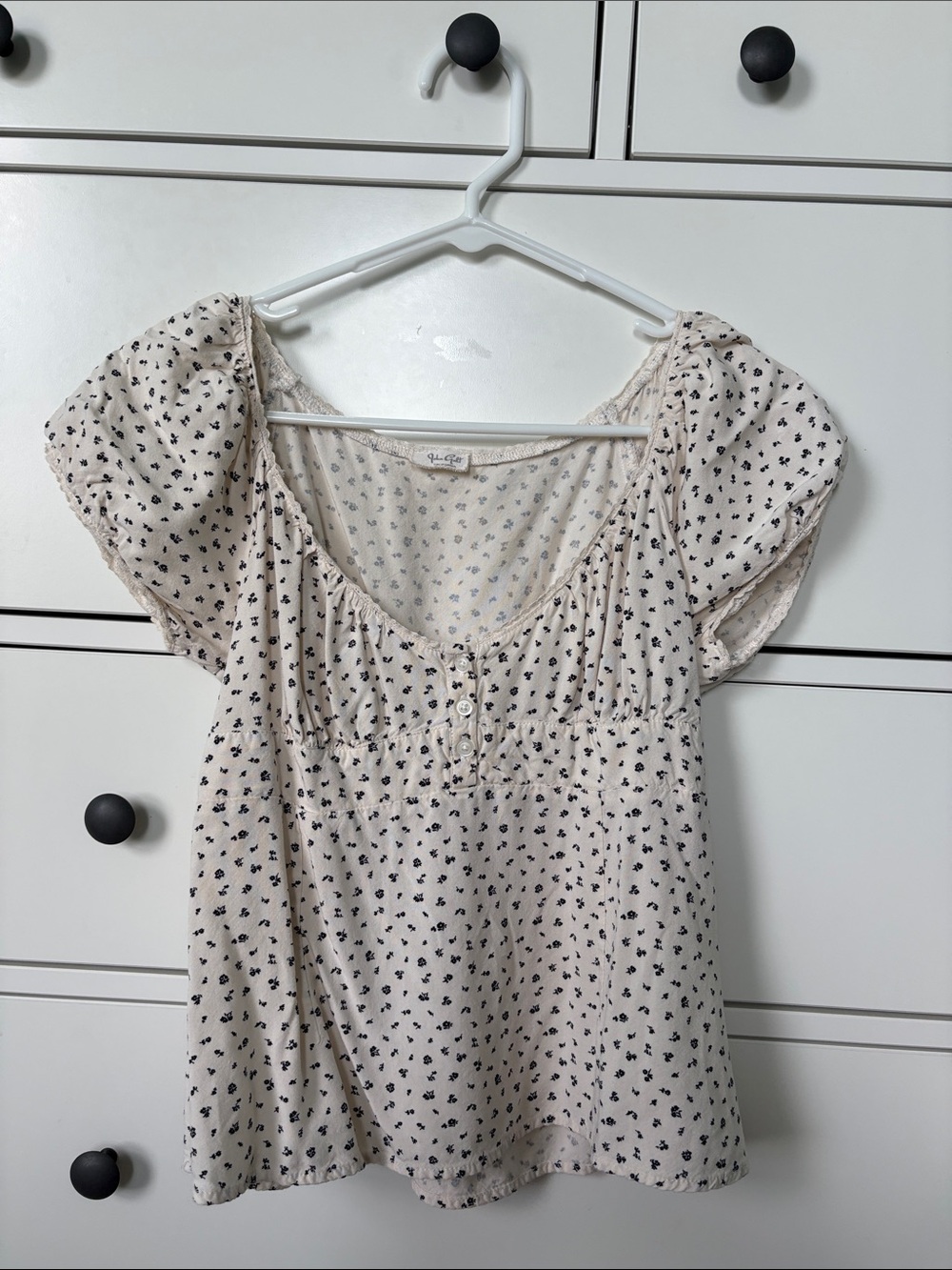 Brandy Melville Cream Top with Small Black Floral Print